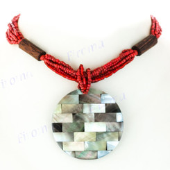 Mother Of Pearl 2mm Seed Beads Shell 17 1/2" Coral Red Necklace