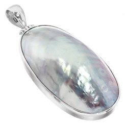 2 1/4" 925 Silver Nautilus Shell Osmena Pearl Blue Pendant
