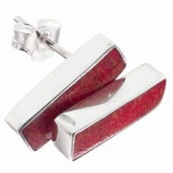 9/16" 925 Sterling Silver Red Sponge Oral Post Earrings