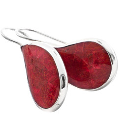 7/8" 925 Silver Genuine Red Coral Teardrop Pear Earrings