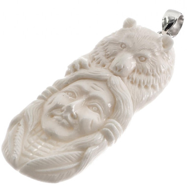 925 Silver Bison Bone Indian Chief Grizzly Bear us Pendant
