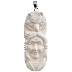 925 Silver Bison Bone Indian Chief Grizzly Bear us Pendant