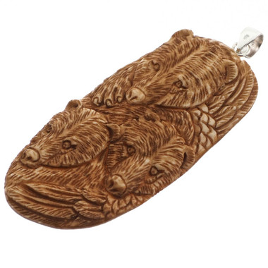 2 15/16" 925 Silver Bison Bone Grizzly Bear us Pendant