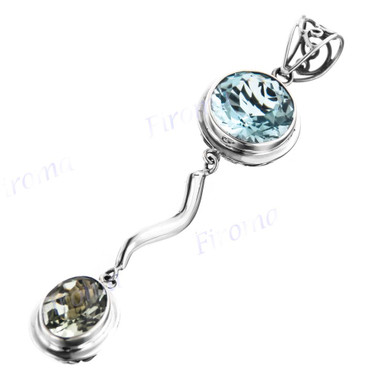 2 1/4" 925 Silver Blue Topaz Green Amethys Pendant