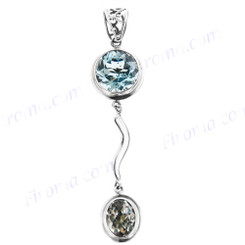 2 1/4" 925 Silver Blue Topaz Green Amethys Pendant