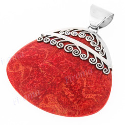1 3/4" 925 Silver Red Coral Teardrop Pendant