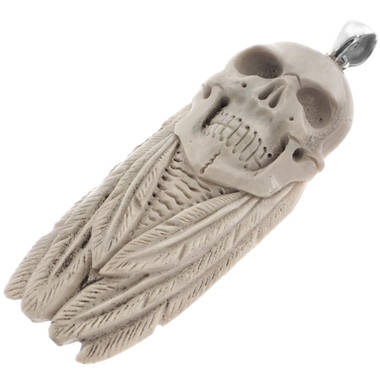 2 3/4" 925 Silver Deer Antler Skull Feather us Pendant