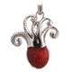 1 9/16" 925 Silver Red Coral Octopus Animal Squid Pendant