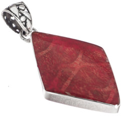 1 5/8" 925 Silver Red Sponge Coral Diamond us Pendant