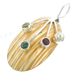 1 3/4" 925 Silver Topaz Peridot Amethyst Shell White Pendant
