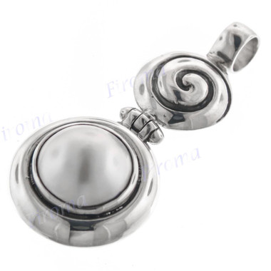 1 7/8" 925 Silver White Mabe Pendant
