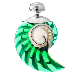 2 11/16" 925 Sterling Silver Nautilus Shell Green Pendant