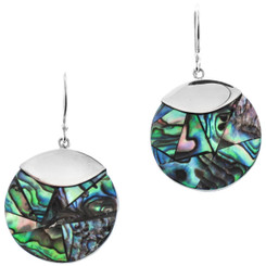 Round Paua Abalone Shell Mosaic 925 Sterling Silver Earrings, 7/8"