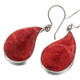 1" 925 Silver Red Coral Teardrop Pear French Wires Earrings
