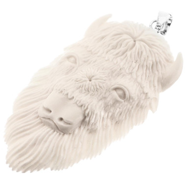 2 3/4" 925 Silver Bison Bone Carving Pendant