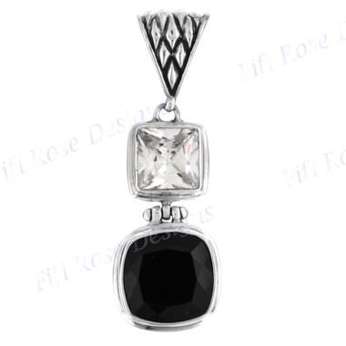 1 5/8" 925 Silver Onyx White Quartz Pendant