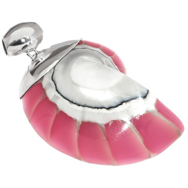 2 3/8" 925 Sterling Silver Nautilus Shell Pink Pendant
