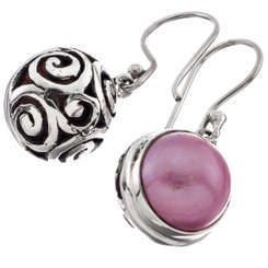 1/2" 925 Silver Mabe Pearl Round Pink French Wires Earrings