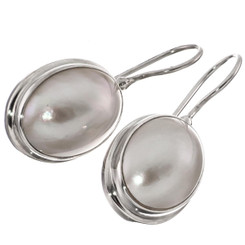 11/16" 925 Sterling Silver Mabe Pearl Oval White Earrings