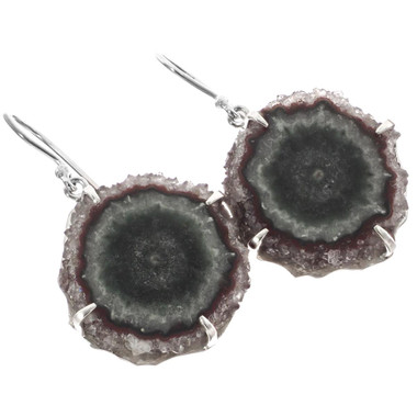 Purple Green Stalactite Slice 925 Sterling Silver Earrings, 1"