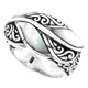 White Mother of Pearl Leaf Vine Scroll Design 925 Sterling Silver Ring