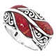 Red Coral Leaf Vine Scroll Design 925 Sterling Silver Ring