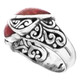 Red Coral Leaf Vine Scroll Design 925 Sterling Silver Ring