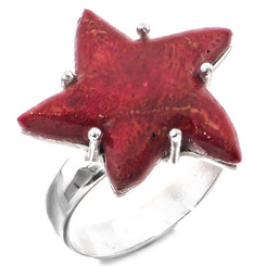 Starfish Red Coral 925 Sterling Silver Ring