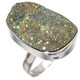 925 Silver Russian Pyrite Druzy Drusy Sterling Adj Sz 9 Ring,  1 1/8"