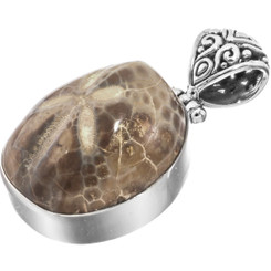 Fossil Sand Dollar  925 Sterling Silver Pendant, 1 3/8"