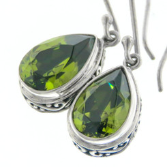 1/2" 925 Silver Peridot Teardrop Green French Hook Earrings