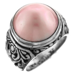 Pink South Pacific Ocean Mabe Pearl Scroll 925 Sterling Silver Ring
