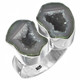 Genuine Mexican Geode Drusy Pair 925 Sterling Silver Ring, US 6