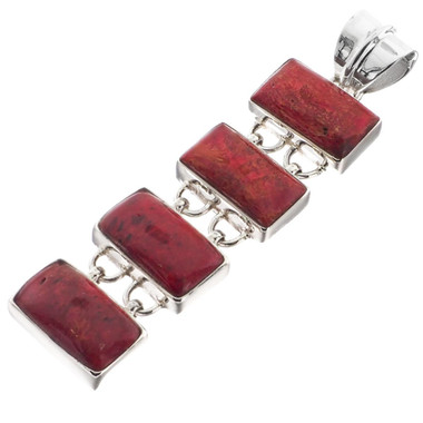 2 3/8" 925 Sterling Silver Red Sponge Coral us Drop Pendant