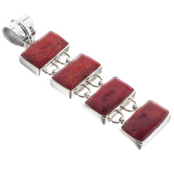 2 3/8" 925 Sterling Silver Red Sponge Coral us Drop Pendant