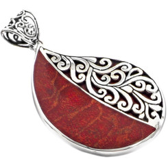 2 3/8" 925 Silver Genuine Red Sponge Coral us Pendant