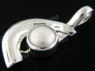 1 7/16" 925 Silver White Mabe Material3 Pendant
