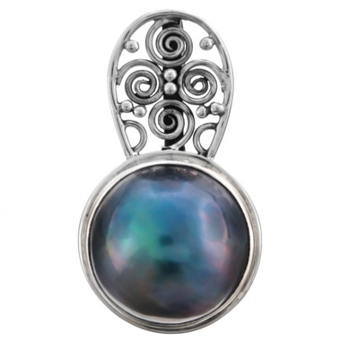 1 1/4" 925 Sterling Silver Blue Mabe Pearl us Pendant