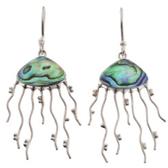 925 Silver Genuine Paua Abalone Shell Jellyfish Earrings