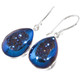 925 Silver Pear Cobalt Blue Titanium Druzy Agate Sterling Teardrop Earrings,5/8"
