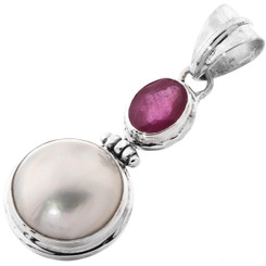 1 9/16" 925 Silver Ruby White Mabe Pearl us Pendant