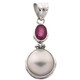 1 9/16" 925 Silver Ruby White Mabe Pearl us Pendant