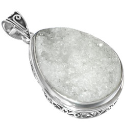 Teardrop Agate Druzy 925 Sterling Silver Pendant, 2"