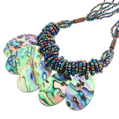 Paua 2mm Seed Beads Shell us 18 1/2" Iridescent Necklace