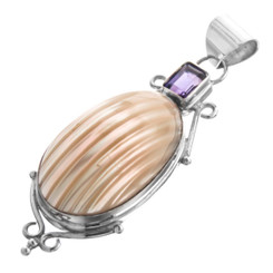 2 5/8" 925 Sterling Silver Amethyst Turbo Shell us Pendant