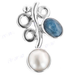 1 1/16" 925 Silver Kyanite White Biwa Pearl Pendant