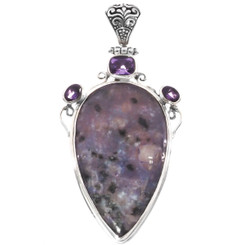 3" 925 Sterling Silver Amethyst Kiwi Jasper us Pendant