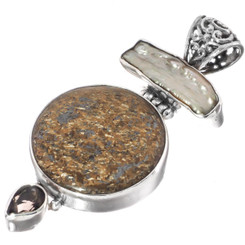 925 Silver Smokey Quartz Freshwater Pearl Jasper Pendant