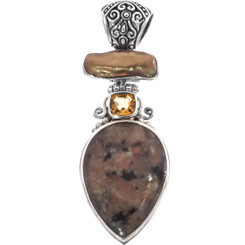 925 Silver Gold Biwa Stick Pearl Kiwi Jasper us Pendant