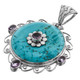 925 Silver Bold Turquoise Amethyst Sterling Filigree Pendant, 2 13/16"